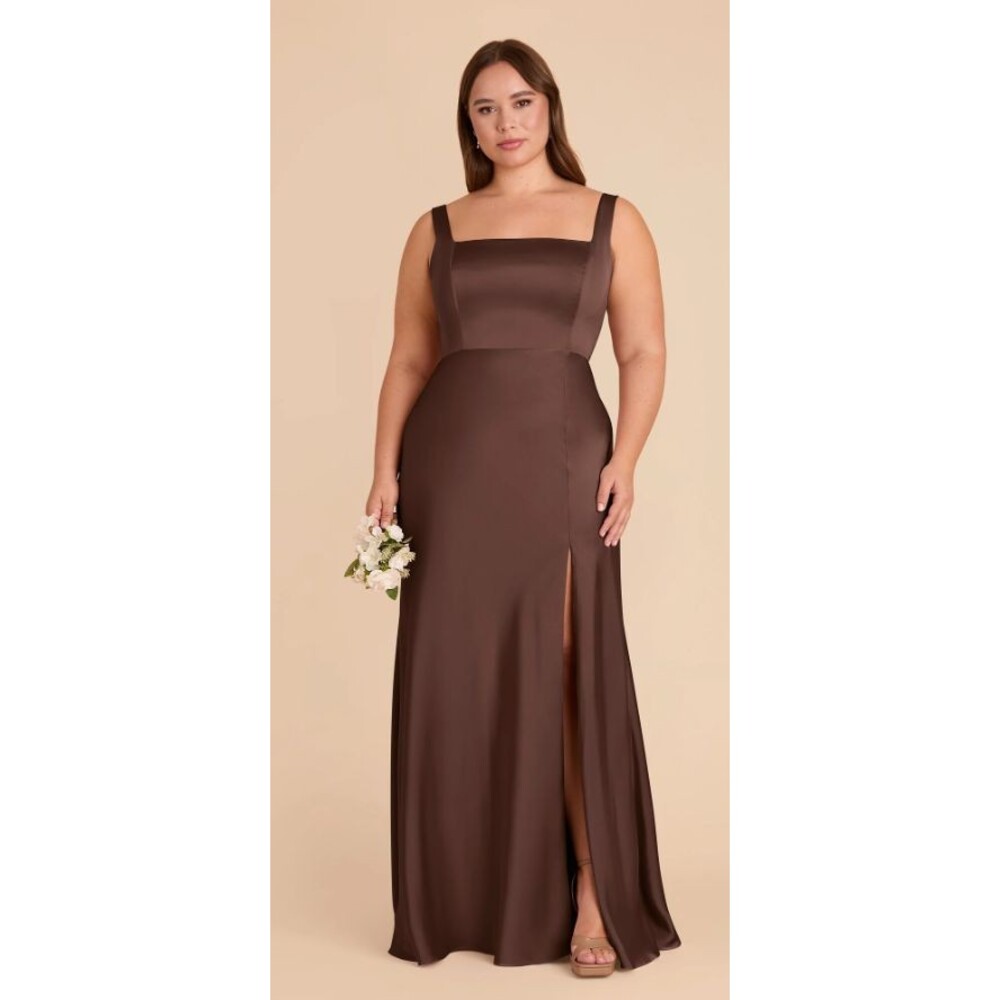 Birdy Grey Alex Dress Down Matte Satin Chocolate Brown Bridesmaid Size XL